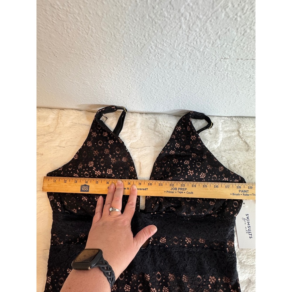 Swimsuits For All Women Black Lace Nude Lining V-Neck One Piece Swimsuit NWT - Picture 12 of 14